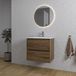 Saniclass Chaci Badkamermeubelset - 60x46x55cm - keramische wastafel wit - 1 ovale wasbak - 1 kraangat - 2 lades - ronde spiegel met verlichting - noten