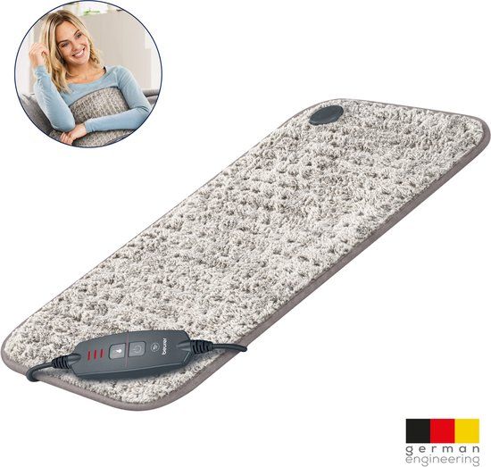 Beurer HK 126 XXL Elektrisch Warmtekussen – Extra Groot 60x30 cm – 3 Verlichte Warmtestanden – Snelle Opwarming – Superzacht - OEKO-TEX® 100 - Wasbaar op 30 °C – Voor Rug, Buik, Schouders, Nek en Voeten - 3 Jaar garantie