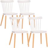 HOMCOM Set van 4 eetkamerstoelen, keukenstoelen, wit | Scandinavische stijl, hoge rugleuning, zitting van polypropyleen, poten van beukenhout, voor woonkamer, slaapkamer, keuken