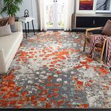 SAFAVIEH Monaco Collection Boho tapijt voor woonkamer, eetkamer, slaapkamer, korte pool, grijs en oranje, 240 x 300 cm
