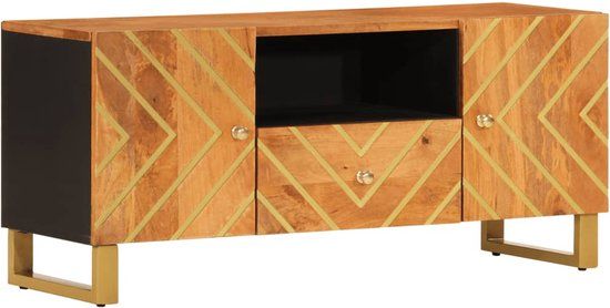 vidaXL Tv-meubel 105x33,5x46 cm massief mangohout bruin en zwart