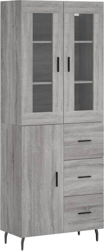 vidaXL Hoge kast 69,5x34x180 cm bewerkt hout grijs sonoma eikenkleurig
