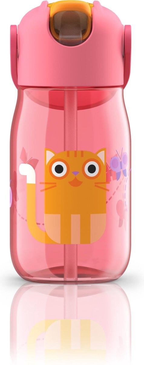 Zoku Kids Flip Drinkbeker met Rietje - Kunststof/Siliconen - 400 ml - Roze