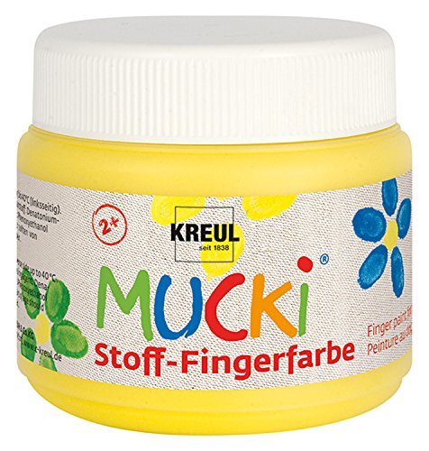 Kreul 28102 - Mucki heldere stof - vingerverf, 150 ml in geel, op waterbasis, parabenvrij, glutenvrij, lactosevrij en veganistisch, optimaal voor gebruik met vingers en handen