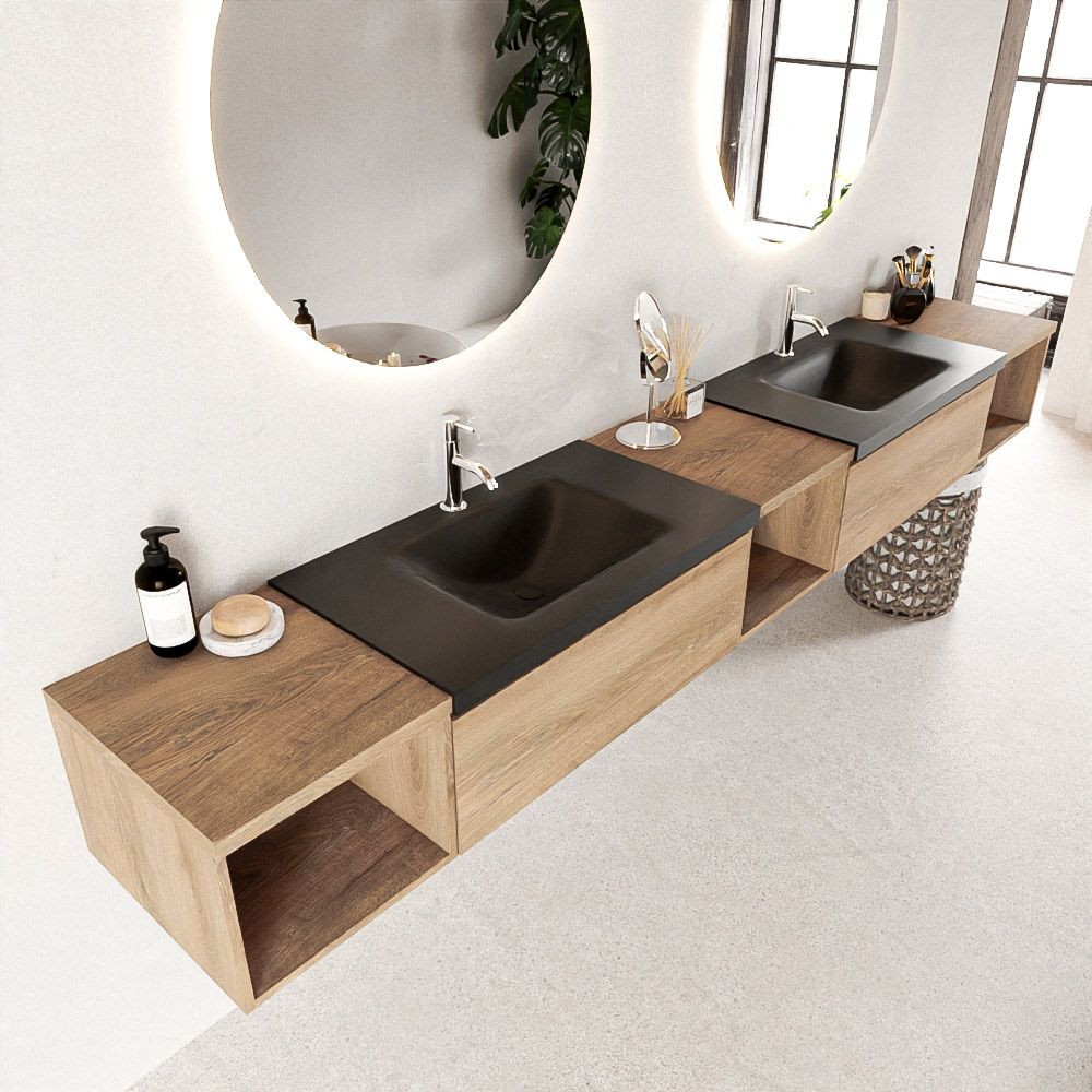 Mondiaz Bukla badmeubel 2 lades en 2 kraangaten 280cm washed oak en urban