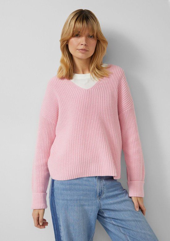 s.Oliver Strickpullover V-hals Lange Mouw Katoen Roze 42