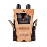 Accentra Men's Collection Gift Set in Tin Bucket with Body Wash, Shampoo, Soap, Sponge - Birch & Cedar Scent Brown