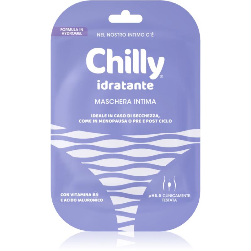 Chilly Intiem masker, hydraterend intiem masker, hydrogelformule, met vitamine B3 en hyaluronzuur, droogheid, menopauze, vóór en na cyclus, formule bij pH5.5, klinisch getest