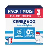 CARRYBOO - 150 gezonde en zeer absorberende luiers – maat 3 (4-9 kg) | 12 uur anti-lekken – zonder ongewenste stoffen – gemaakt in Frankrijk – betaalbare prijs – verpakking 1 maand
