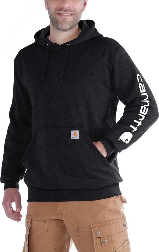 Carhartt Midweight Signature Sleeve Logo Hooded Sweatshirt - Black - XXL