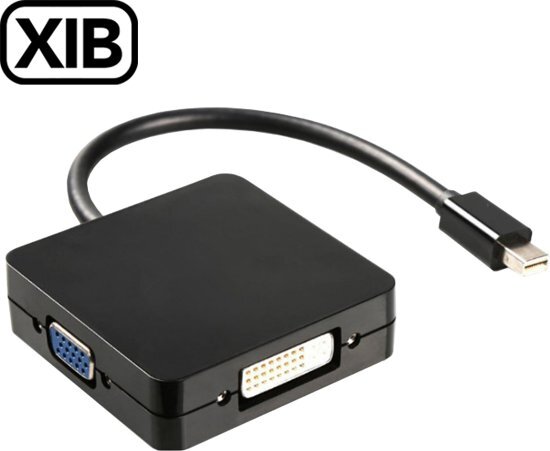 XIB Mini Displayport naar DVI VGA en HDMI vierkant / 3-in-1 adapter / Mini DP to DVI + VGA + HDMI - Zwart