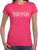 Bellatio Decorations Shoppartners Bv Glitter Topper T-shirt Roze met Steentjes/Rhinestones voor Dames - Glitter Kleding/Foute Party Outfit XL