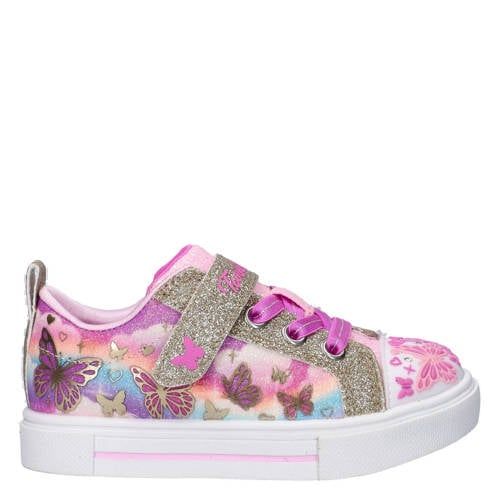Skechers imitatieleren sneakers met glitters - roze
