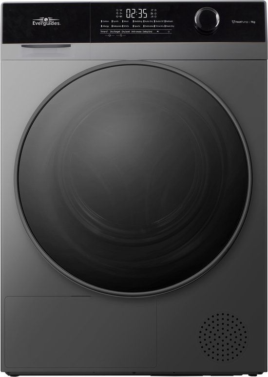 Everglades EVHP9066CG Warmtepompdroger 9 kg Titanium Gray C-Klasse 15 Programma's 5 Jaar Garantie