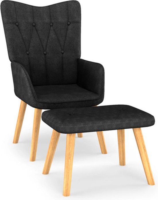 vidaXL Relaxstoel met voetenbank stof zwart