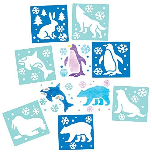 Baker Ross FC269 Dieren stencils - pak van 8, wasbare stencils voor kinderen om kaarten, afbeeldingen, schilder- en drukprojecten te versieren