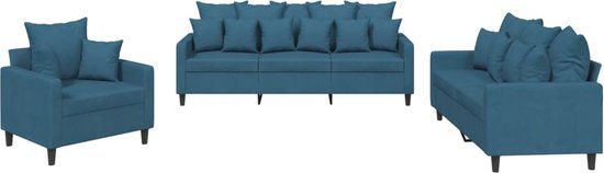 vidaXL 3-delige Loungeset met kussens fluweel blauw