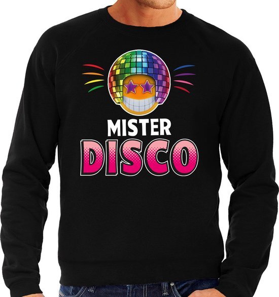 Bellatio Decorations Funny emoticon sweater Mister disco zwart heren XL (54)