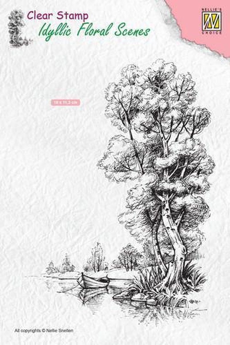 Nellie`s Choice IFS014 Clear Stamps Idyllic Floral Scenes "Tree with boat" - Nellie Snellen stempel - boom met boot en water