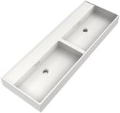 Brauer Gravity Wastafel - 140 cm - 2 Spoelbakken - 0 Kraangaten - Mineraalmarmer - Zijdeglans Wit