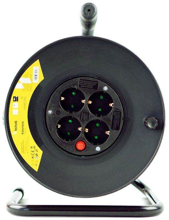 Enzo Technik Kabelhaspel 25m - 4-voudig met randaarde - 3x1.5mm2 - zwart