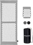 LifeGoods Acupressuur Mat XL - 128x48x2cm - Spijkermat met Kussen - Shakti mat - Spijkerbed Incl. 2x Triggerpoint Bal - Grijs/Wit