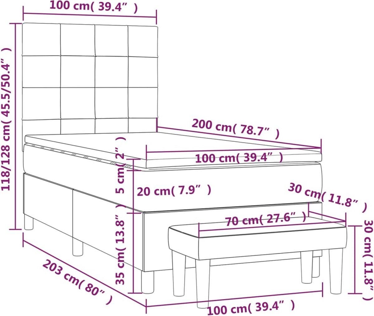 vidaXL Boxspring bed met matras - fluweel - donkergrijs - 100x200 cm