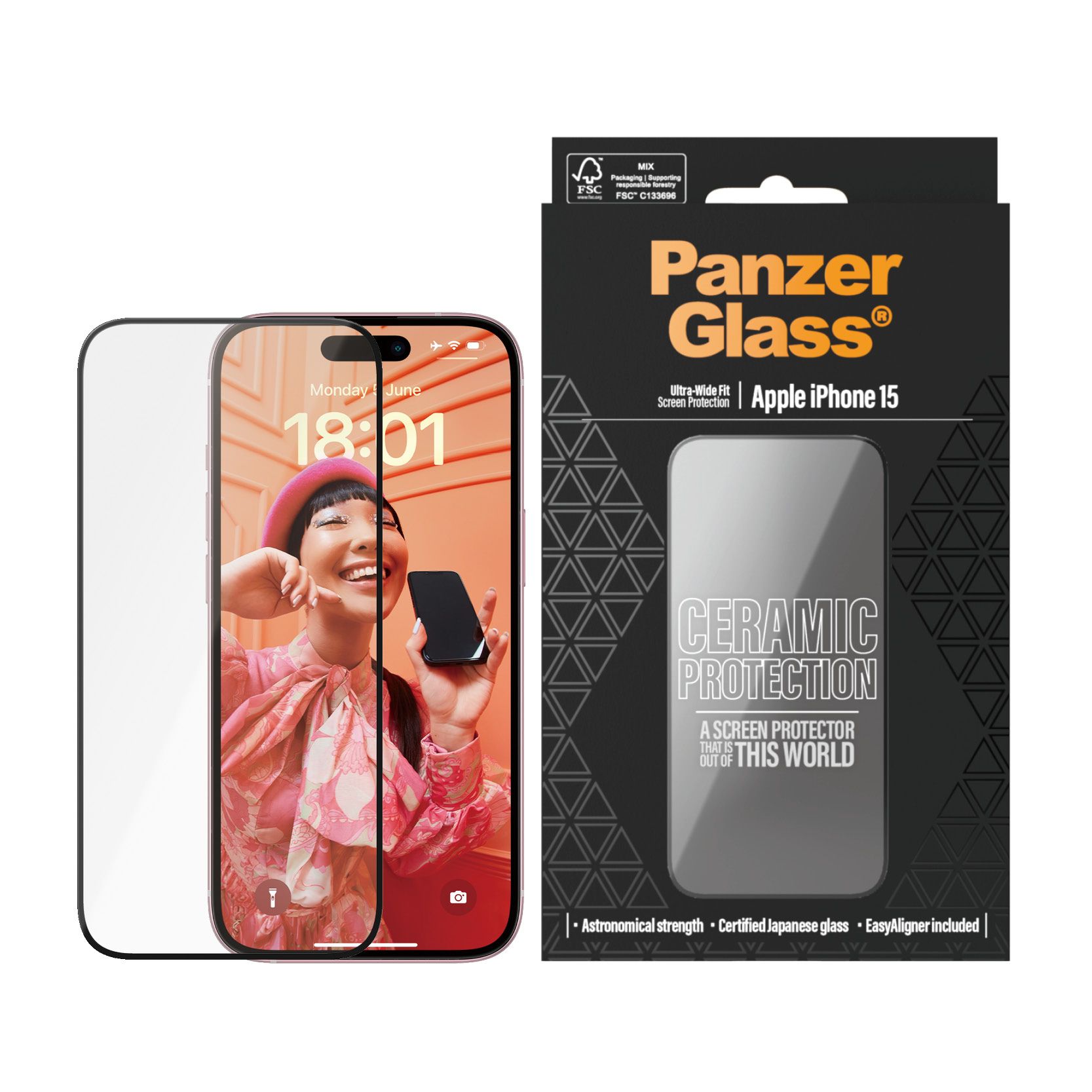 PanzerGlass Ceramic Screen Protector for iPhone 15 - Ultra-Wide Fit