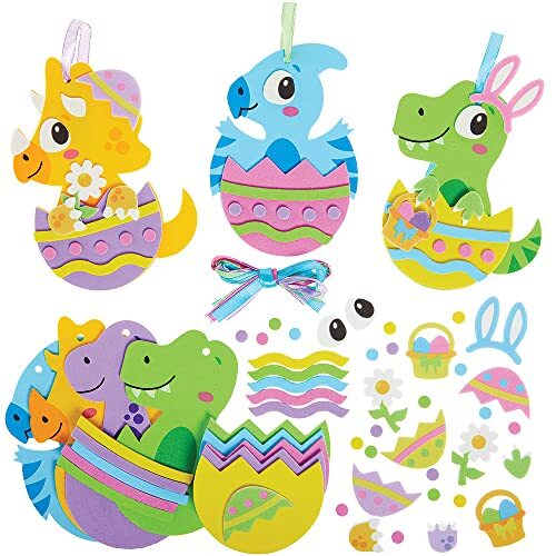 Baker Ross FX532 Dinosaurus Paaseieren decoratie sets - Pak van 8, Kinderen Schuim Paas Knutsel decoratie