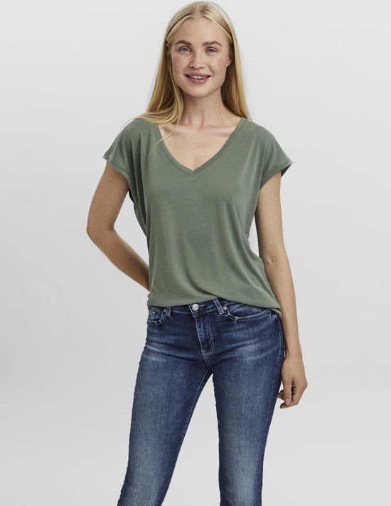 VERO MODA VMFILLI SS V-NECK TEE GA NOOS Women's Top - Size XS - Laurel Wreath