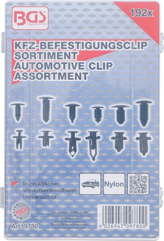 BGS 9780 Dennenboom- en kunststofspreidclip-assortiment universeel 192-dlg.