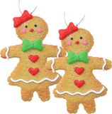 Merkloos / Sans marque Creation Gross Kersthanger/ornament -gingerbread peperkoek vrouwtje -2x st- kunststof - 11 cm