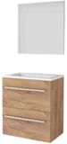 Basic-Line Basic 39 Badkamermeubelset - Ondiep - 60 x 39 cm - Met Grepen - 2 Lades - Acryl Wastafel - Zonder Kraangat - Spiegel - Whisky Oak