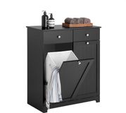 SoBuy BZR33-II-SCH Badkamerkast met Wasmanden – Opbergkast met 2 Lades en 2 Verwijderbare Mandjes – Zwart Houten Wasgoedkast – 78x91x38cm