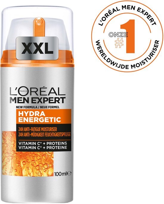 Lâ€™OrÃ©al Paris Men expert Hydra Energetic Men Expert Hydra Energetic 24h hydraterende gezichtscrème - 100 ml XL verpakking - Tegen een vermoeide huid