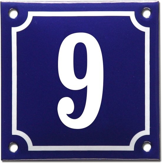 EmailleDesignÂ® Emaille huisnummer blauw/wit nr. 9