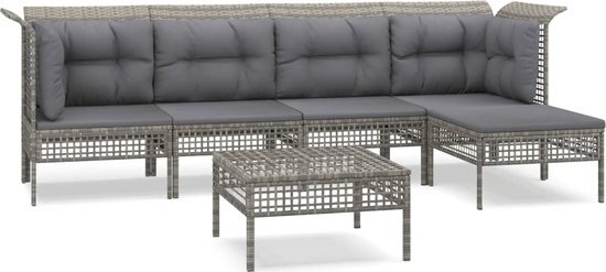 vidaXL 6-delige Loungeset met kussens poly rattan grijs