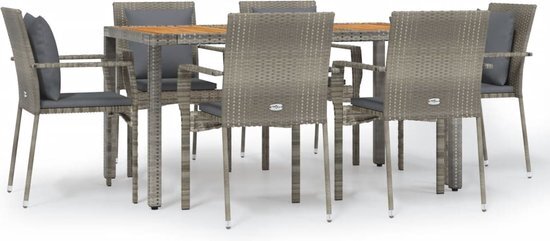 vidaXL 7-delige Tuinset met kussens poly rattan grijs