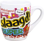 123 Kado koffiemokken Cadeau mok/beker geslaagd - 300 ml - koffiebekers/drinkbekers - afgestudeerd