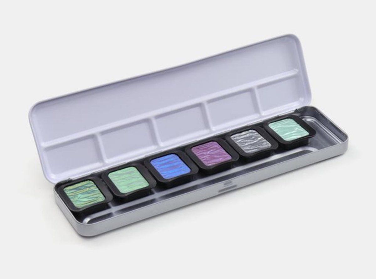 Finetec Verftablet 30x22mm Pearlescent 6 stuks in blik, 5 en 1 Flip Flop kleur