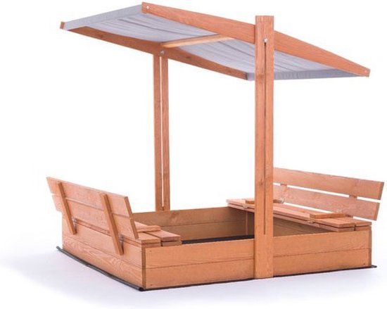 Viking Choice Zandbak - hout - met dak en bankjes - 140x140 cm - grijs