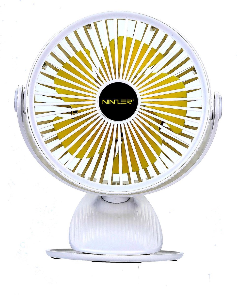 Ninzer® Stille Fan Tafelventilator 360° Draaibaar met Clip en Ingebouwde Oplaadbare Batterij | Wit
