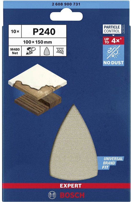 Bosch Accessories EXPERT M480 2608900731 Schuurnet voor multischuurmachine Ongeperforeerd Korrelgrootte 240 (l x b) 150 mm x 100 mm 10 stuk(s)