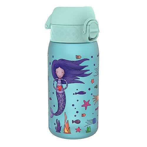 ION8 Kinder Waterfles, 350 ml/12 oz, Lekvrij, Makkelijk te Openen, Veilige Vergrendeling, Vaatwasserbestendig, BPA-vrij, Draaghendel, Makkelijk Schoon te Maken, Geurvrij, Zeemeerminnen