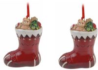 Koopman International Chaussette de Noël avec ours - 4 pièces - rouge - 8 cm - céramique