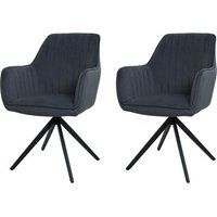 HWC-L79 Set van 2 eetkamerstoelen, keukenstoel met armleuningen, draaibare autostoel stof/textiel ~ antraciet