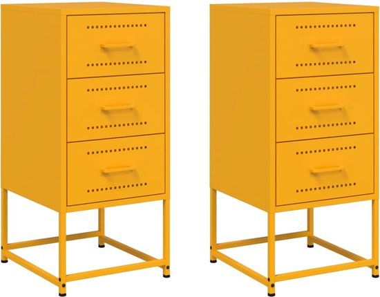 vidaXL Nachtkastjes - Set van 2 - Staal - Mosterdgeel