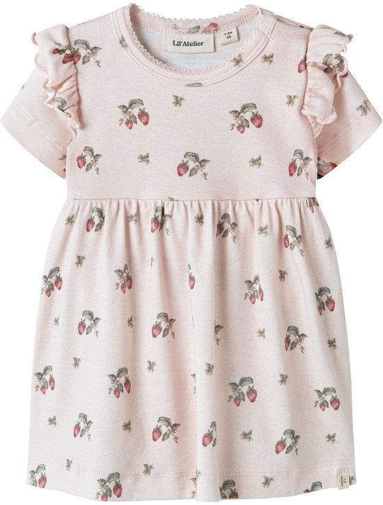 Lil' Atelier Baby Jurk Morganite Gebloemd Korte Mouw Biologisch Katoen