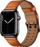 By Qubix - Leren Apple Watch bandje - Lichtbruin met zwarte gesp - 38mm/40mm/41mm/42mm
