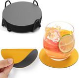 Set de 12 sous-verres - Rond - Gris-jaune - Plastique - Support inclus